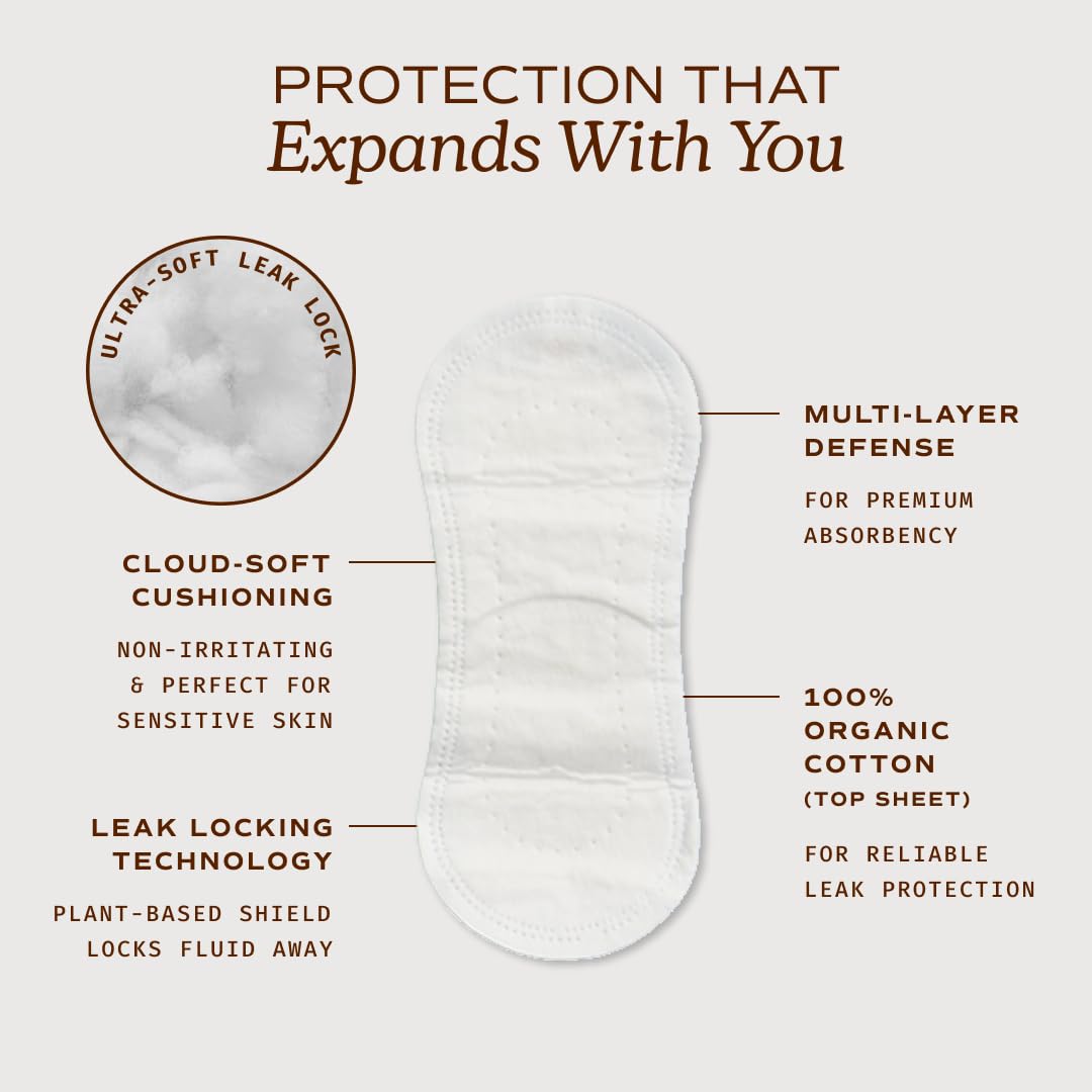 August Organic Panty Liners, 38-Pack Organic Cotton Panty Liners for Women