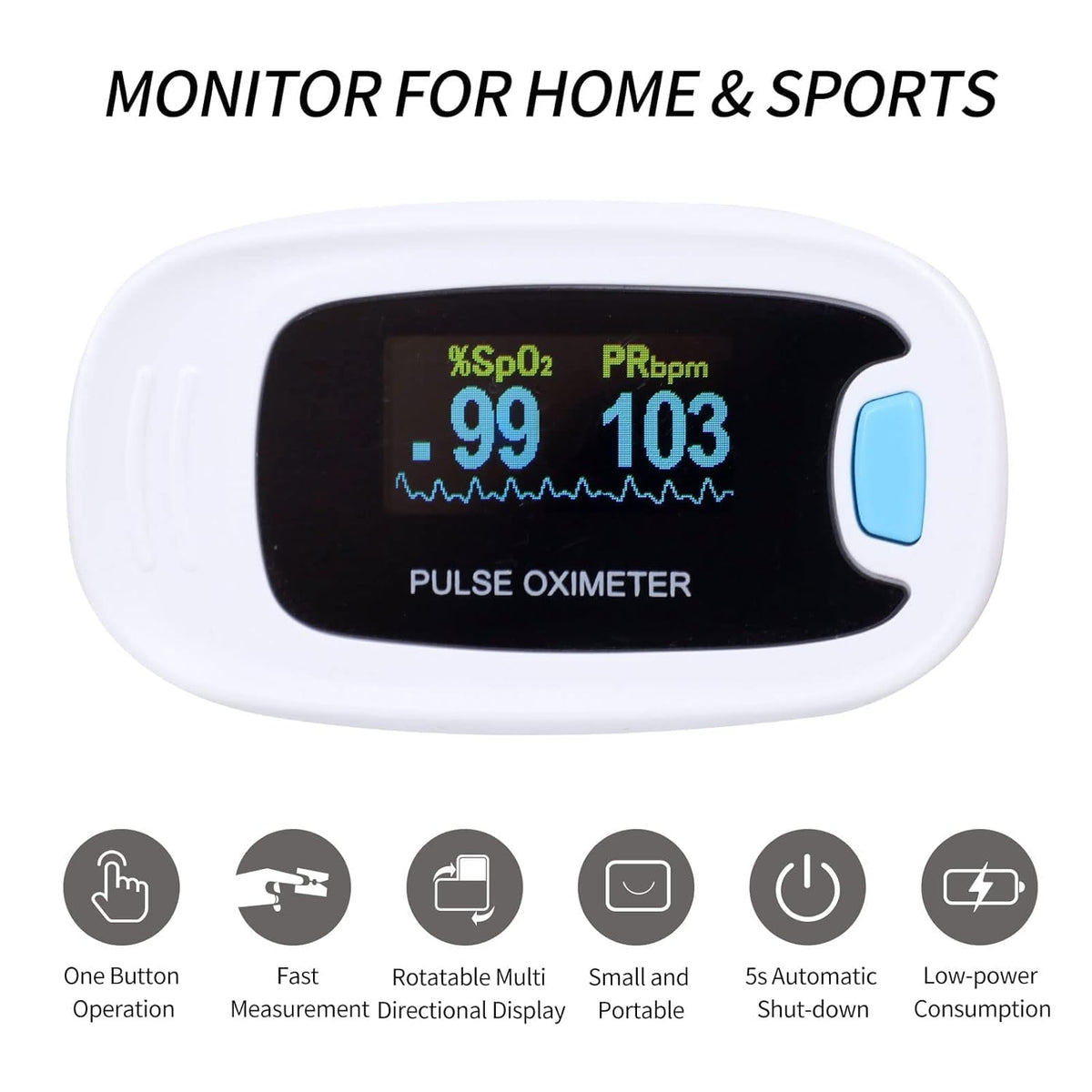 CONTEC Pulse Oximeter, SpO2 & PR Waveform Blood Oxygen Monitor w/Lanyard