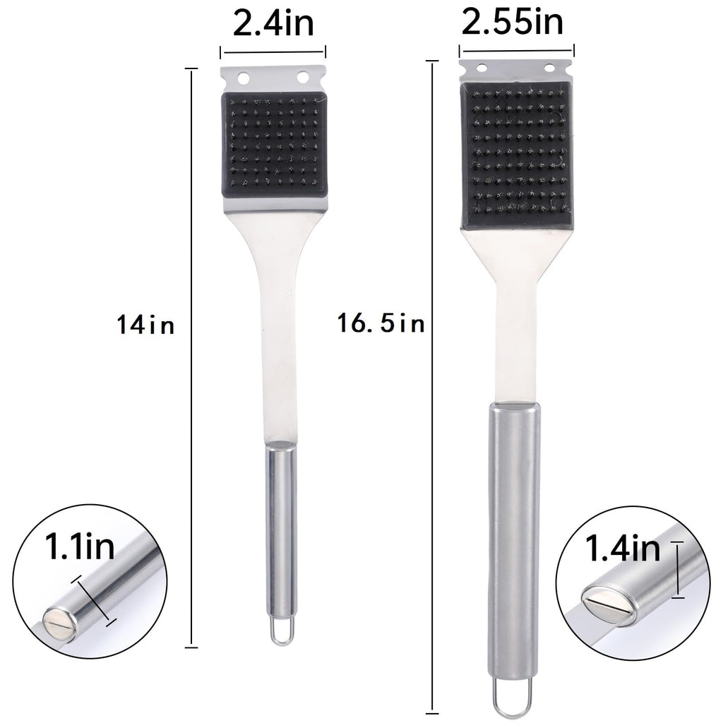 2 Pack Grill Brush and Scraper, 16.5” & 14” Wire BBQ Grill Brush