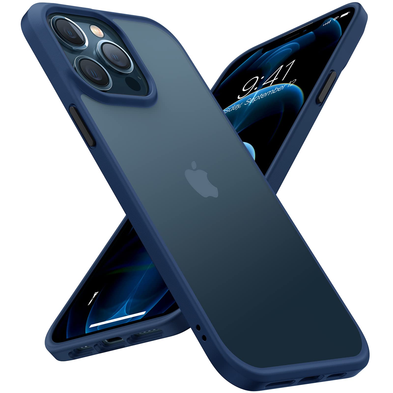 Buy now TORRAS Tough Shockproof for iPhone 13 Pro Case, [Military-Grade Drop Tested] Ultra-Durable Matte Hard PC Back with Soft Silicone Edge Slim Protective for iPhone 13 Pro Phone Case,Translucent Black iPhone 12 12 Pro Blue at indiglob india