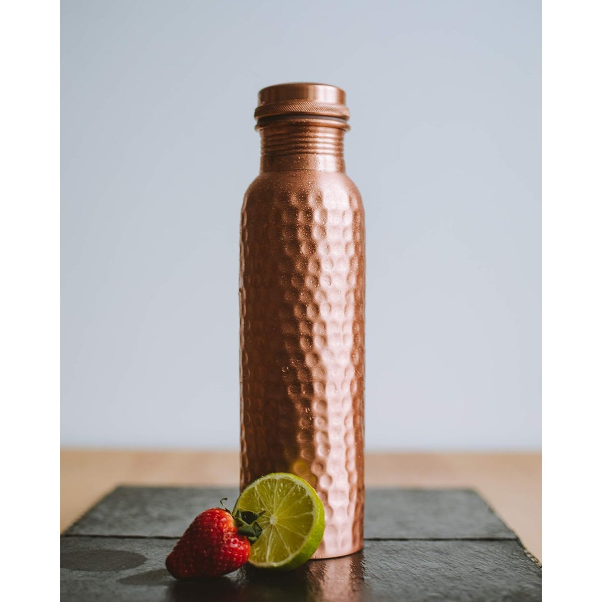 99.97% Pure Copper Water Bottle 34oz/1000ml, Handmade Hammered Copper Bottle, Ayurvedic Drinking Water Vessel, Heavy Duty & Leak-Proof