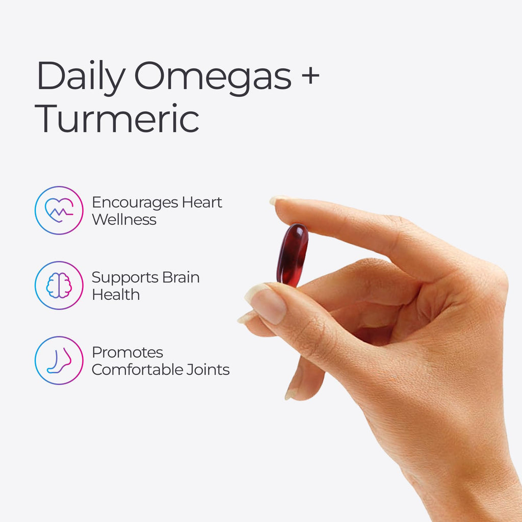 Livingood Daily Omega 3 6 9 Plus Turmeric Curcumin Supplement, 60 Softgels | 5-in-1 Fish Oil Omega 3, 6, 7, 9, EPA, DHA, Emulsified Turmeric Curcumin, Fatty Acids, Brain, Joint, Metabolism, Made in USA