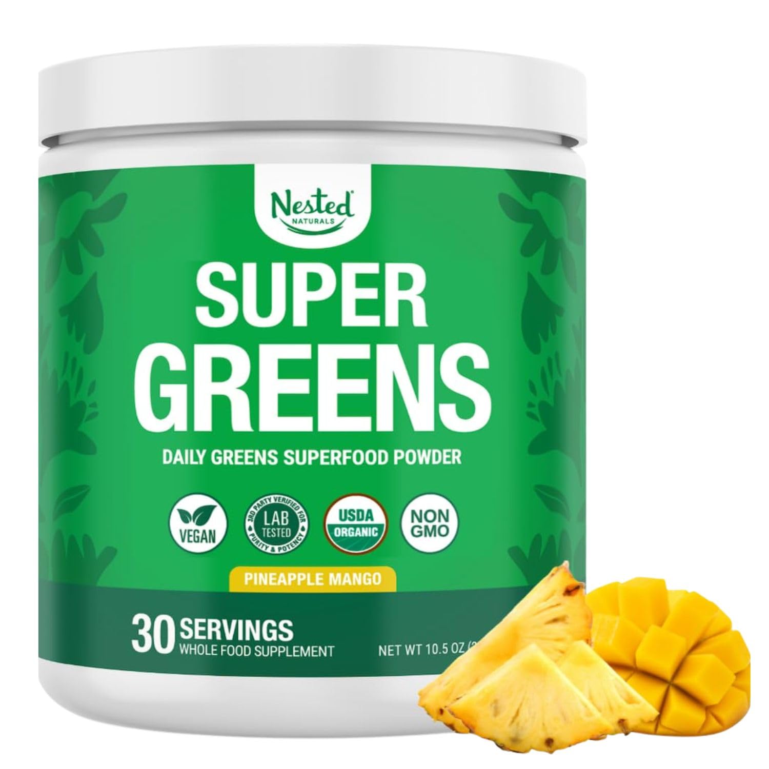 Nested Naturals Super Greens Daily Superfood Powder - Certified USDA Organic Green Powder w/Whole Foods, Spirulina Powder, Wheat & Barley Grass - Probiotics, Fiber & Enzymes - Original, 60 Servings
