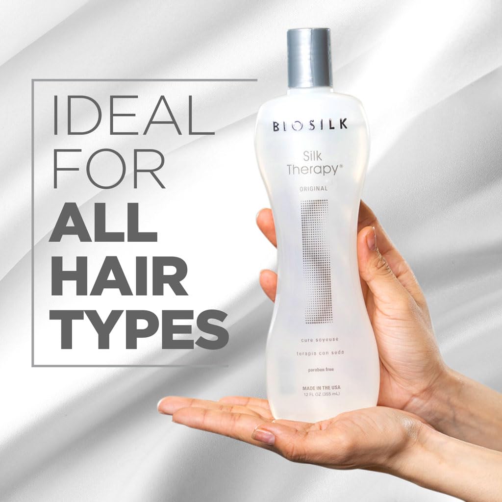 BioSilk Silk Therapy Original, Reconstructing Leave-In Hair Treatment, Adds Shine, Smooths & Prevents Split Ends, Sulfate-Free, Paraben-Free, Cruelty-Free, 12 Oz