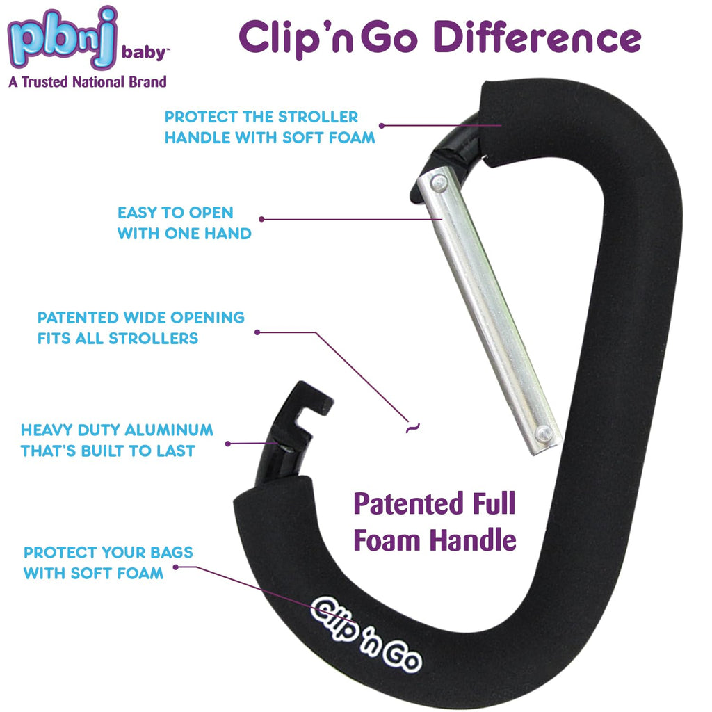PBnJ Baby Stroller Hooks, Large Carabiner Clip, Diaper Bag Purse, 2 Pack