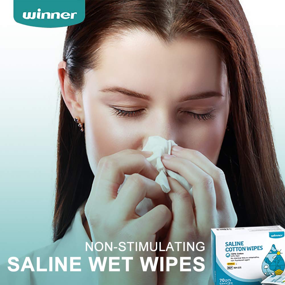 Winner Sterile Saline Wipes, 6 x 8 in, Individually Wrapped, 70 Count