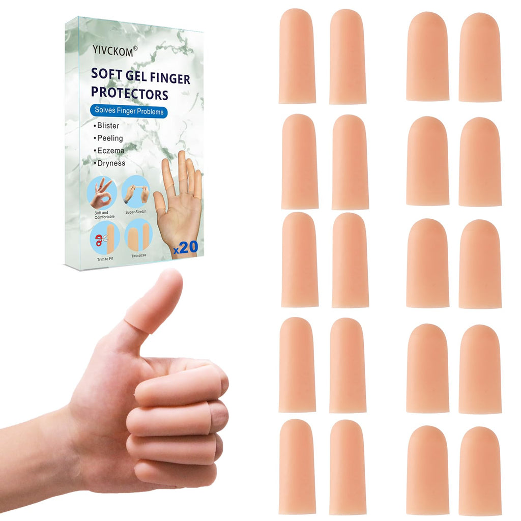 Silicone Finger Cots - Gel Finger Protectors Non Latex, Reusable Fingertip Bandages Covers for Thumb, Cuts, Wounds, First Aid Care, Assorted Sizes
