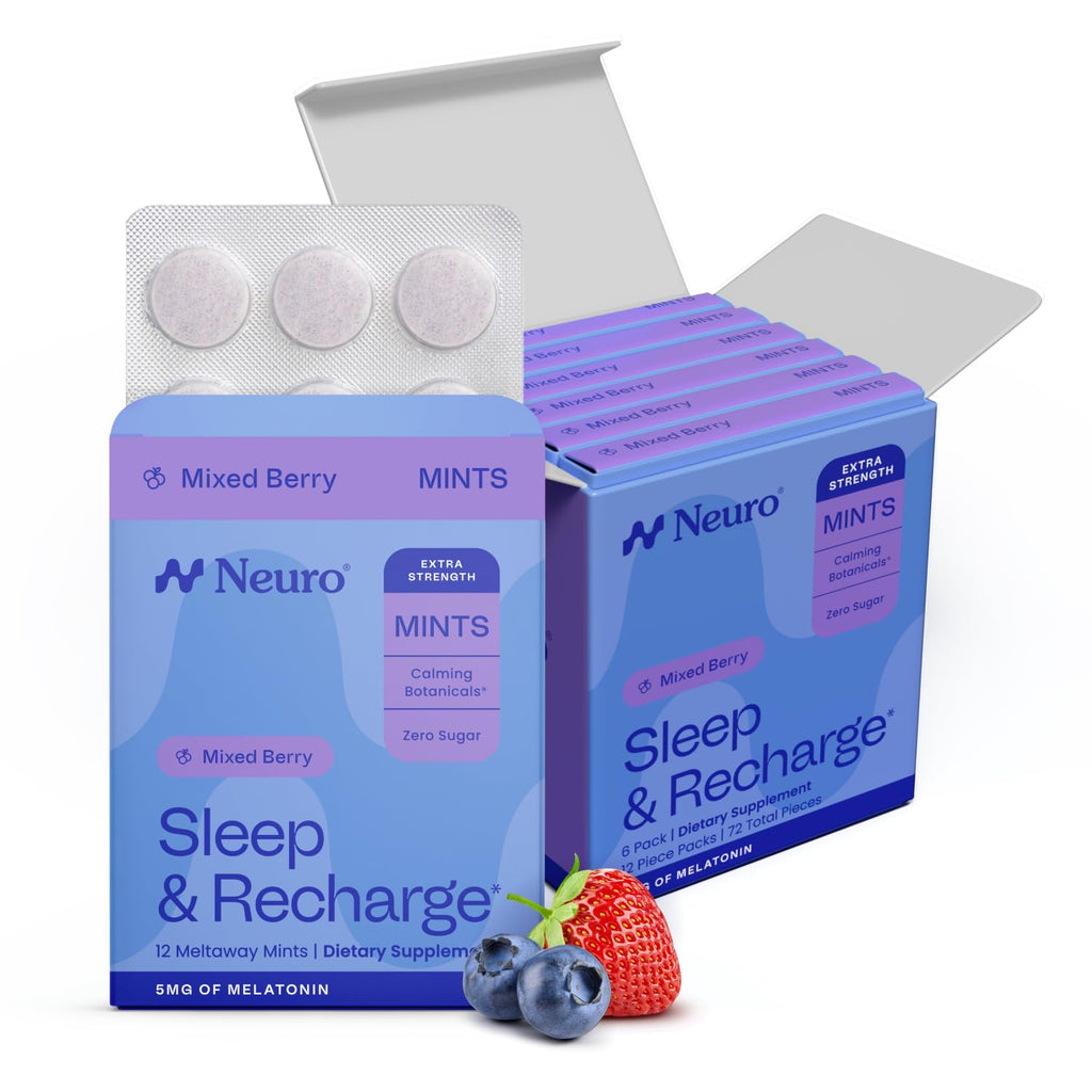 Neuro Sleep & Recharge Meltaway Mints, Extra Strength, 72 Count | Mixed Berry, 5mg Melatonin Sleep Aid, Nighttime Relaxation & Healthy Rest Cycle, Chamomile & Elderberry, Fast-Dissolve Mints