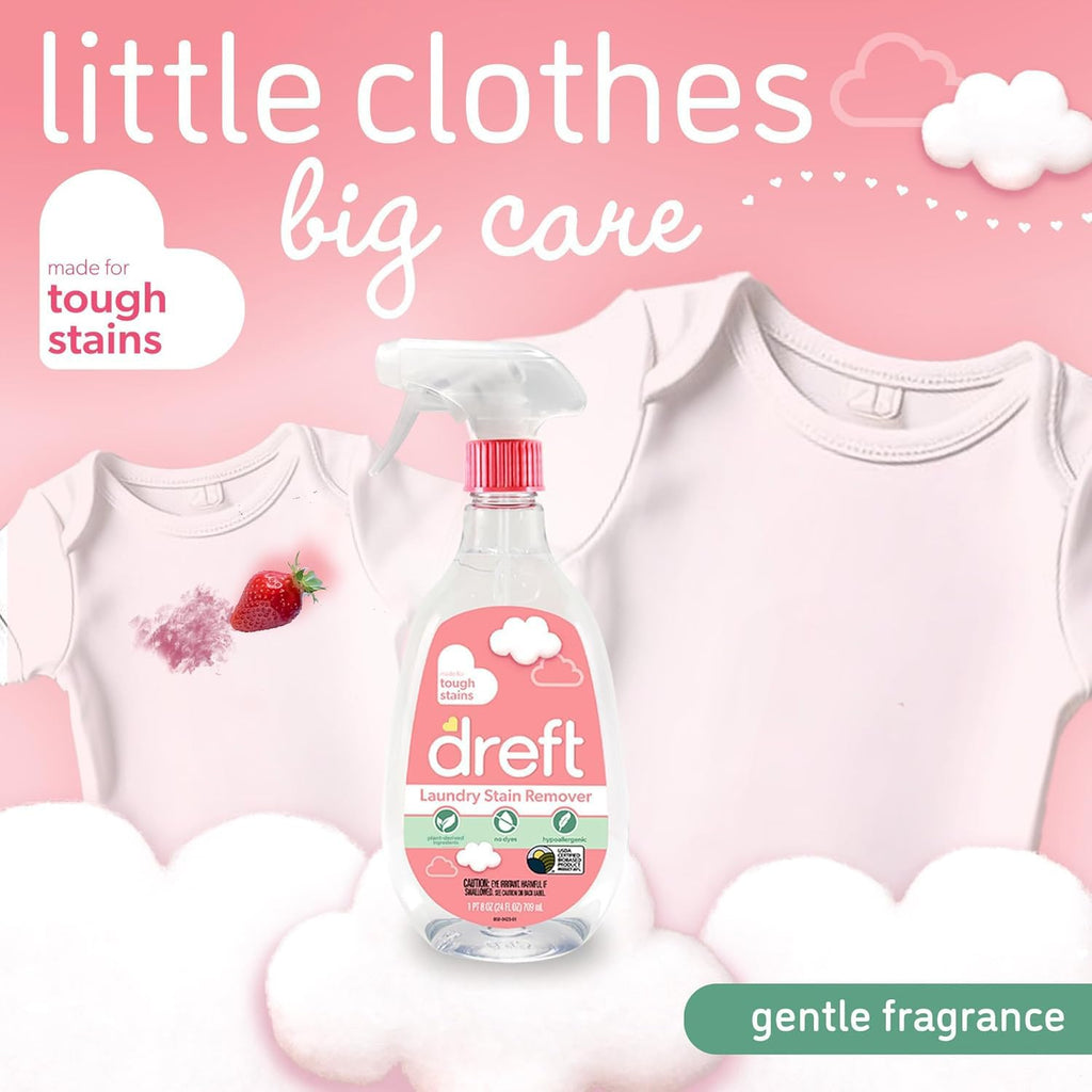 Dreft Stain Remover for Baby Clothes and Hypoallergenic Baby Stain Remover Spray Plus Travel Size Stain Treater Pen, 24 Fl Oz ( Pack of 2 + Stain Pen)