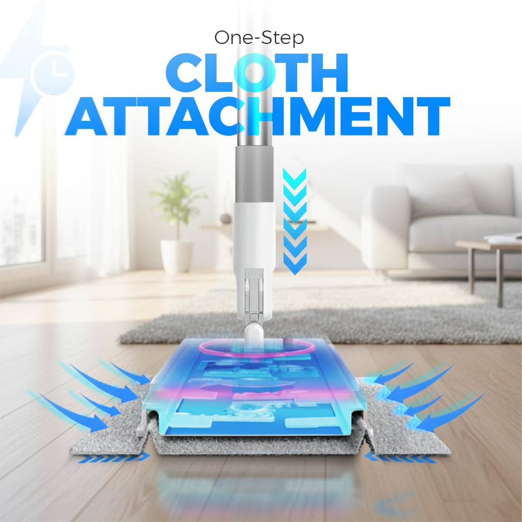 FlexiClamp Sweep & Mop Kit - Durable Cleaning Tool for Hardwood, Tile, Marble & Laminate Floors, Home, Kitchen Cleaning Essentials. (Include 10 Dry Cloths)