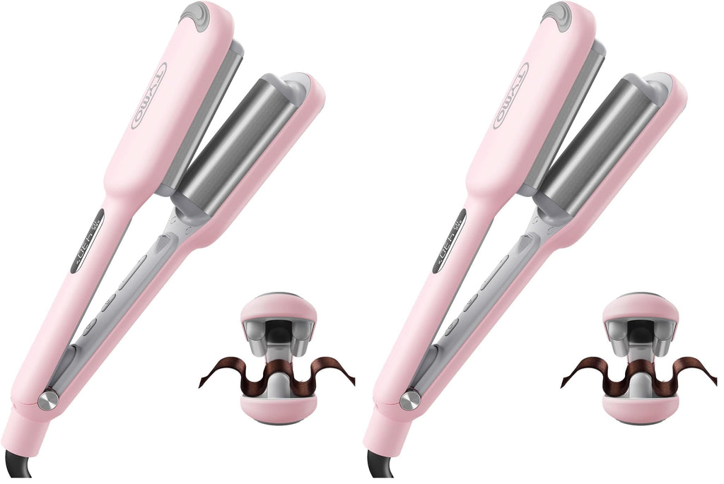 Buy now Curling Iron Hair Crimper Waver - TYMO ROVY Beach Waves Curling Wand, Ionic Deep Waver Hair Curler Tool with Ceramic 3 Barrel for Women, Dual Voltage, Anti-Scald, Easy to Use, Pink, 1.25 Inch at indiglob india