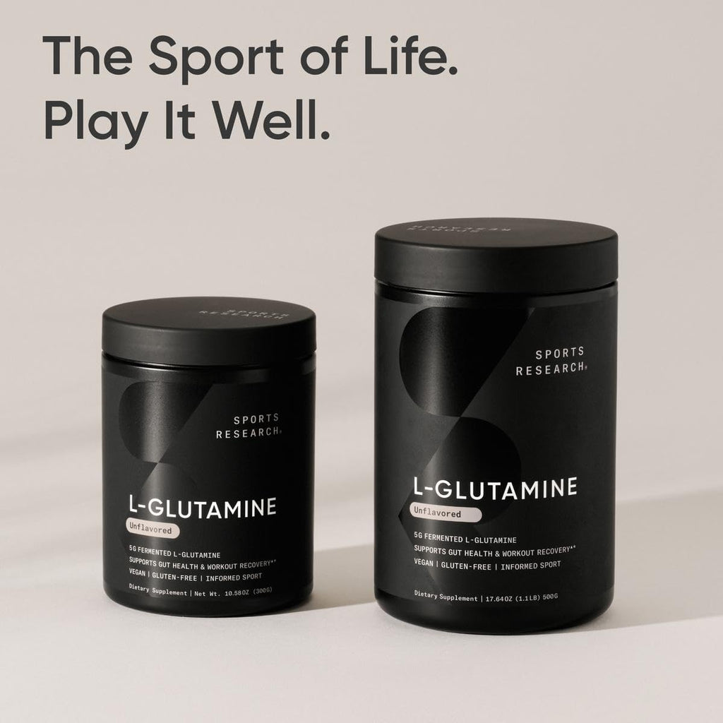 Sports Research® L-Glutamine Powder 5g, Unflavored (10.58oz) | Fermented L-Glutamine | Workout Recovery & Gut Health Support | Informed Sport, Vegan, Gluten-Free - 60 Servings
