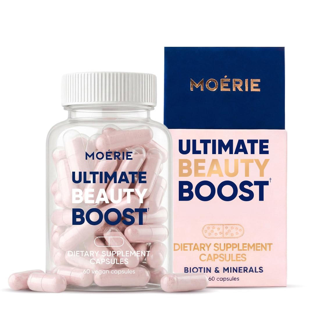 Moerie Ultimate Hair Boost Supplements for Women & Men - Hair, Skin, Nails Vitamins with Biotin & Minerals for Hair Health - Thicker Hair - 60 Capsules