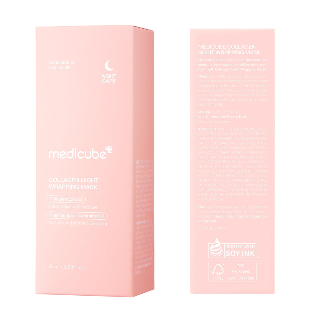 medicube Wrapping Mask Collagen - Overnight Peel Off Facial Mask | Elasticity & Hydration Care, Reduces Sagging & Dullness - Hydrolyzed Collagen For Glowing Skin, Korean Skin Care, 2.53 fl.oz