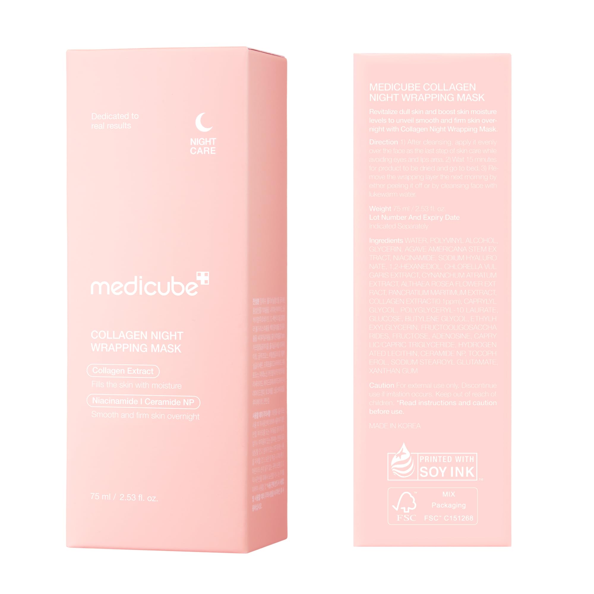 medicube Wrapping Mask Collagen - Overnight Peel Off Facial Mask | Elasticity & Hydration Care, Reduces Sagging & Dullness - Hydrolyzed Collagen For Glowing Skin, Korean Skin Care, 2.53 fl.oz