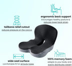 Celinva Orthopedic Cushion,Ergonomic Memory Foam L-Shaped Integrated Seat Cushions with Adjustable Strap,Ultra Breathable Non-Slip Design for Office Chair,Car,Wheelchair (Black+Gray)