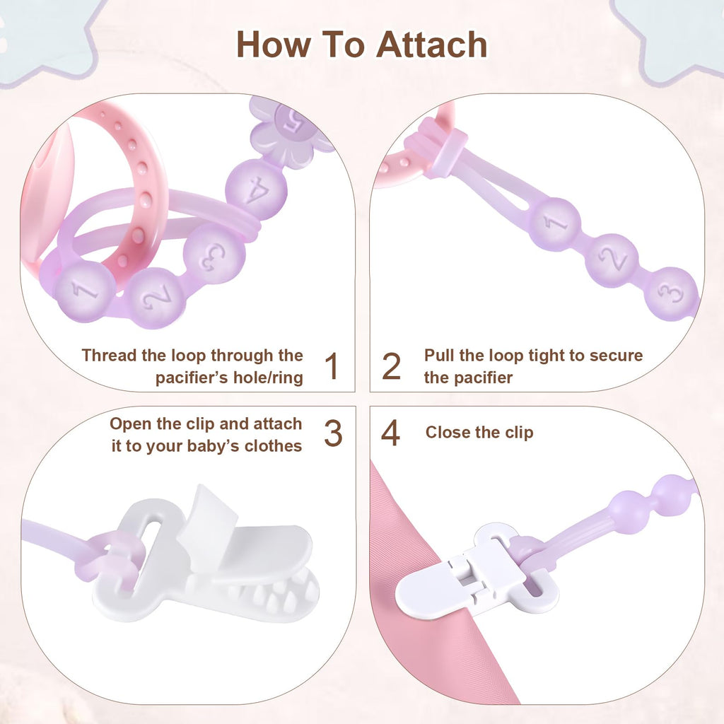 Silicone Baby Pacifier Clip Holder, One-Piece Beads, BPA Free