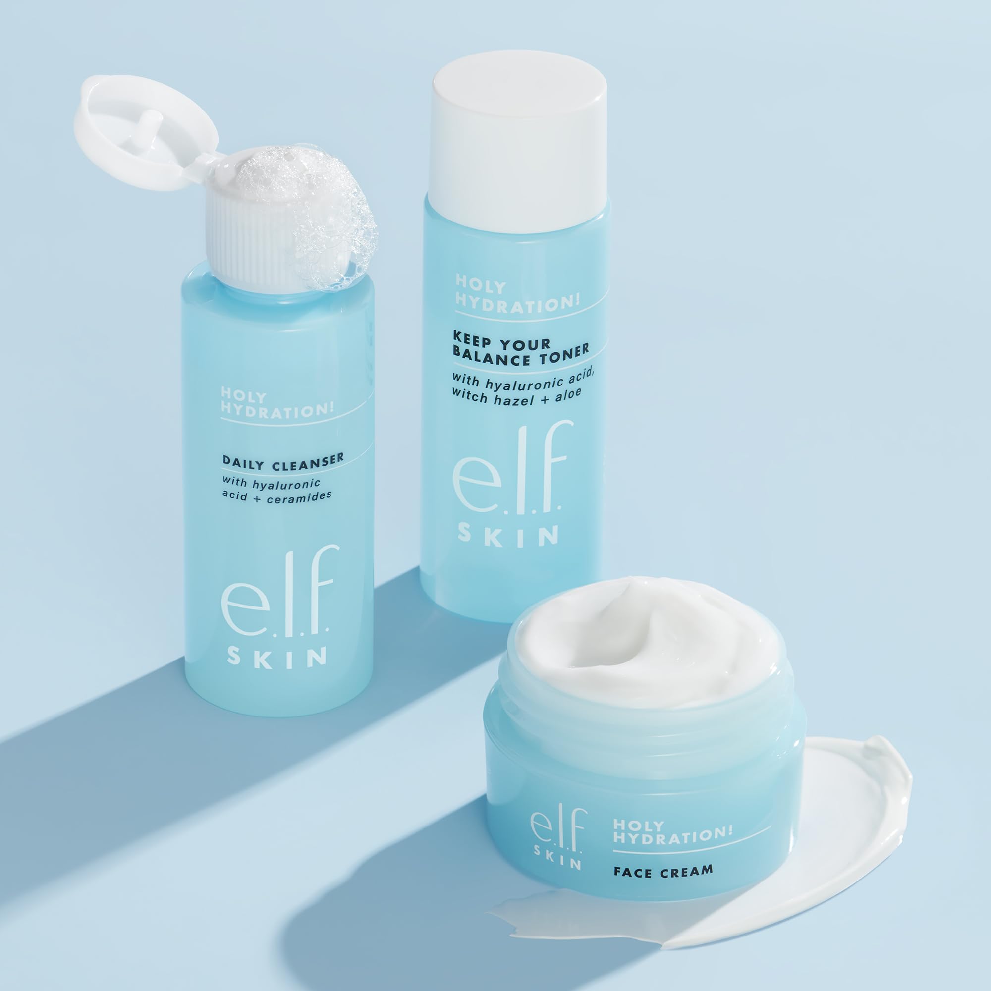Buy now e.l.f. Skin Holy Hydration! The Essentials Mini Kit, Cleanser, Toner & Moisturizer for Hydrated & Balanced Skin, TSA-Friendly Sizes at indiglob india