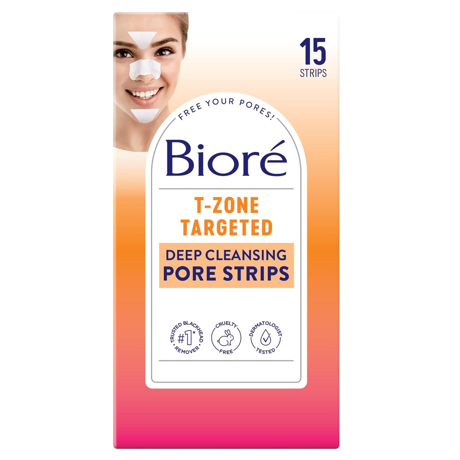 Buy now BiorÃ© Nose+Face Blackhead Remover Strips, Deep Cleansing Strips for Nose, Chin, or Forehead, Instant Blackhead Removal and Pore Unclogging, Oil-free, Non-Comedogenic Use, Value Size 24 Count 15 Count (Pack of 1) T Zone Strips at indiglob india