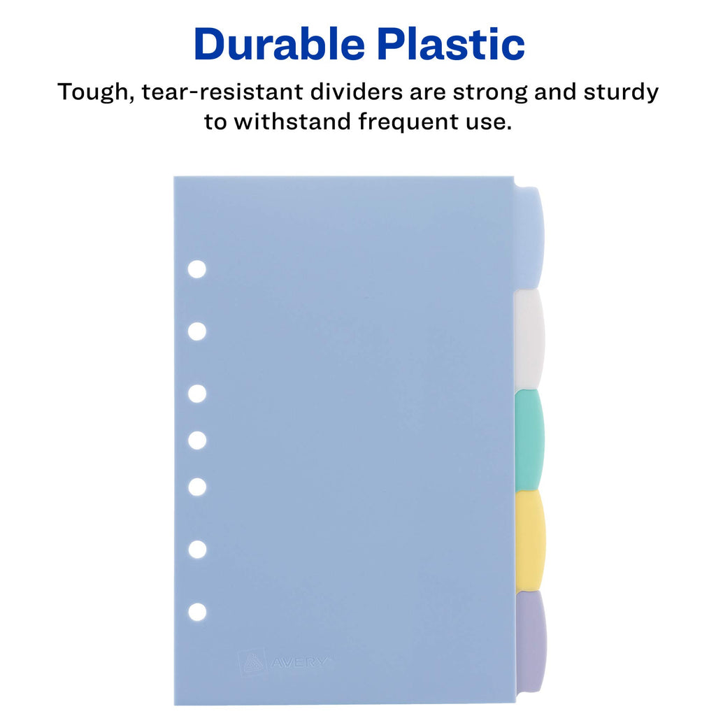 Avery Write & Erase Durable Plastic Mini Dividers for 3 Ring Binders and 7-Ring Binders, 5.5" x 8.5", 5-Tab Set, Multicolor, 1 Set (16180)