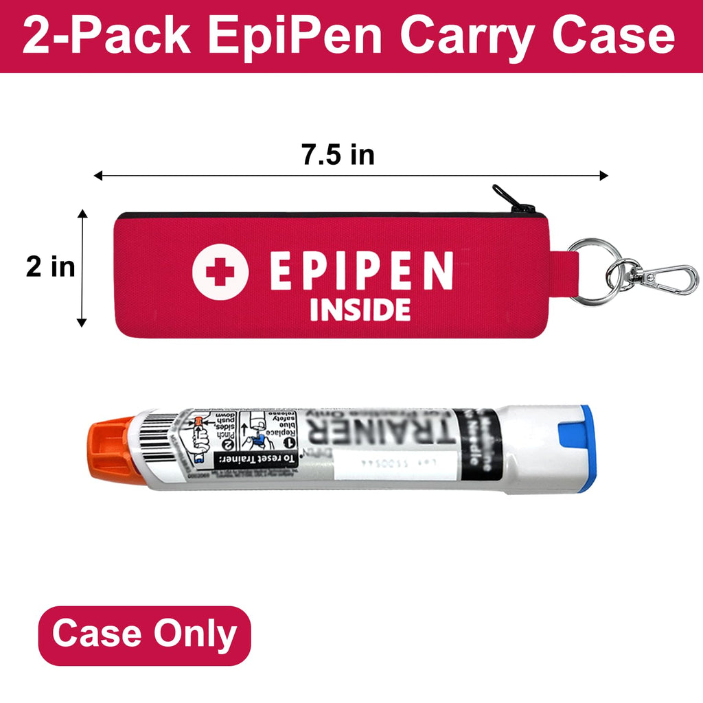 ICIMBI 2-Pack EpiPen Carry Case Insulated,Red Epipen Holder Bag with Carabiner-for 1 EpiPen Asthma Allergy Medication,Sports Outdoors Travel Epipen Case for Walking or Running