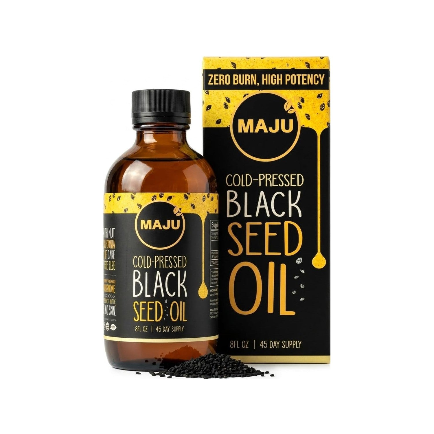 MAJU's Black Seed Oil 16oz: 2X Thymoquinone, Cold Pressed Turkish Black Cumin Nigella Sativa Seed Oil (Better Than Organic), Non-GMO, 100% Liquid Pure Blackseed, Glass Bottle