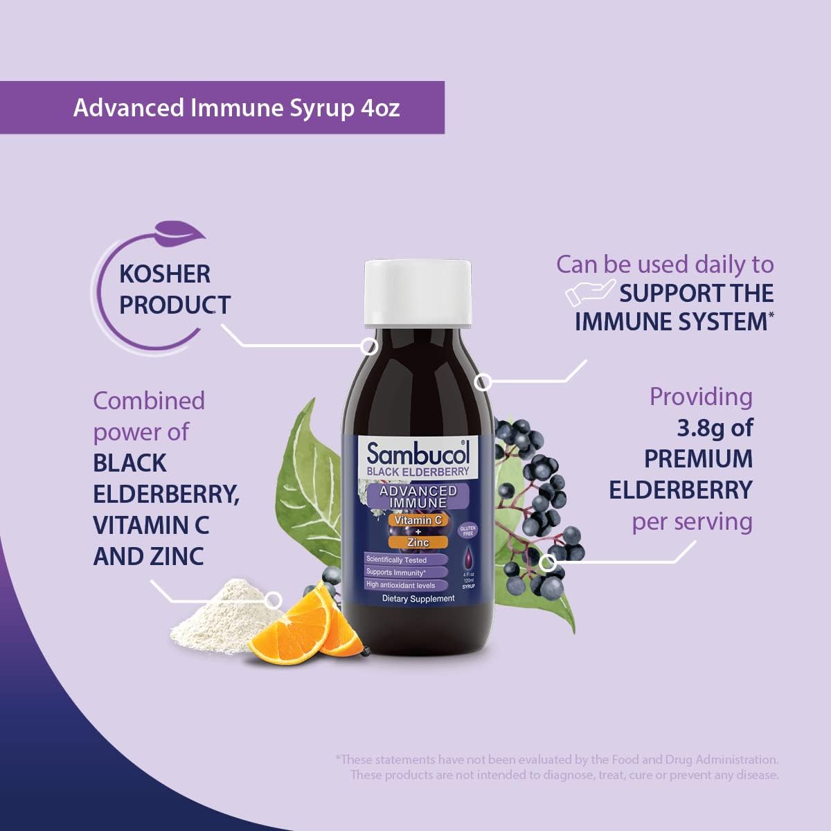 Sambucol Advanced Black Elderberry Syrup, Immune Support - 4 Fl Oz