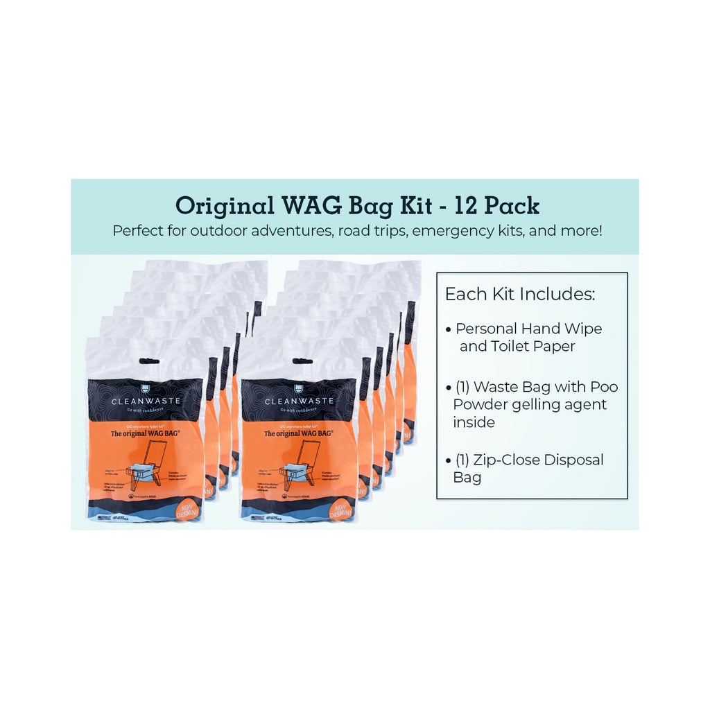 Cleanwaste WAG Bag Portable Toilet Kit with Odor Control Bags, 12 Ct