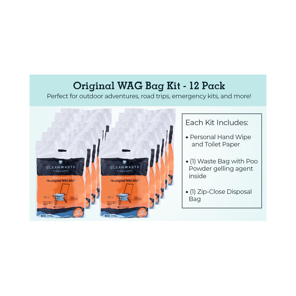 Cleanwaste WAG Bag Portable Toilet Kit with Odor Control Bags, 12 Ct