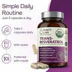 Purity Labs Trans-Resveratrol Supplement 5,000 mg Equivalent per Serving with Quercetin, USDA Organic High Potency Antioxidant, Vegan Capsules, 90 Count