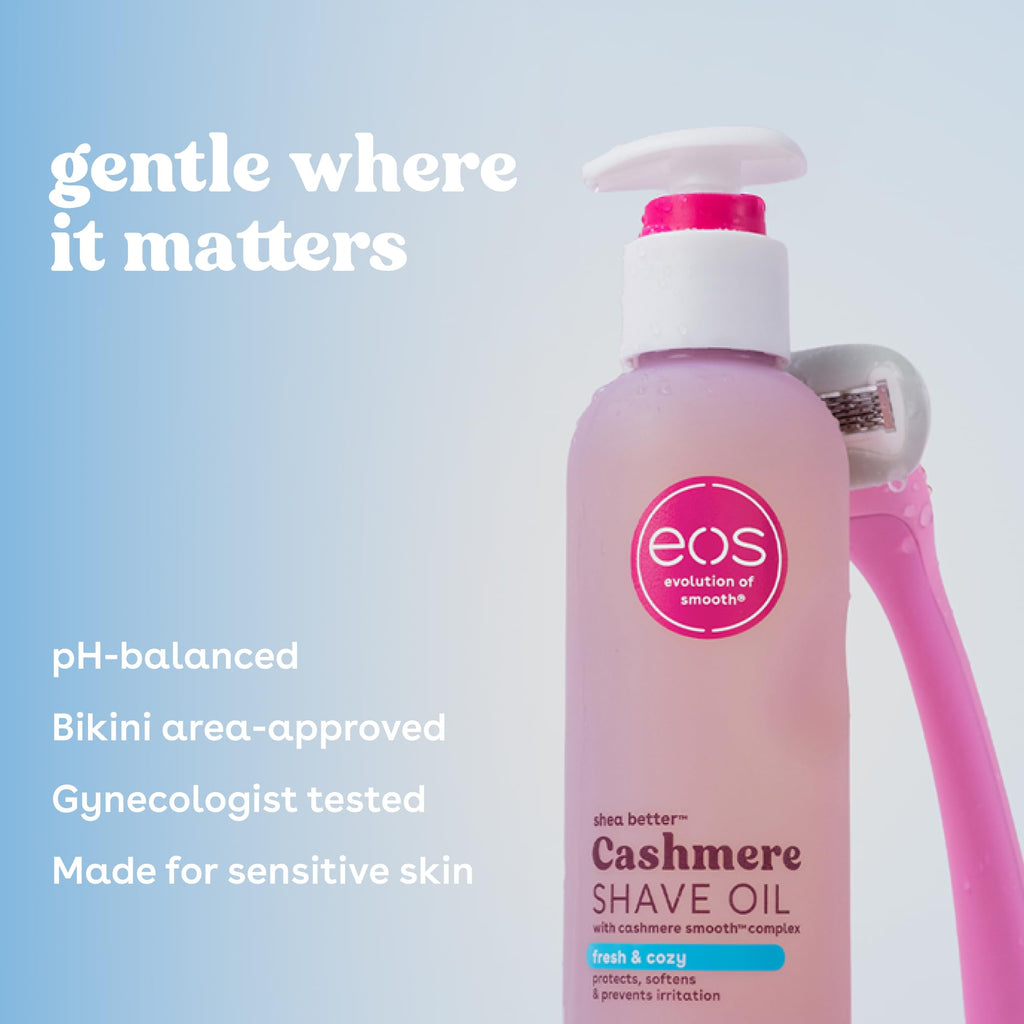Buy now eos Cashmere Shave Oil â€“ Fresh & Cozy, Moisturizing Shave Oil with Shea Butter & Glycerin, Helps Prevents Irritation & Razor Burn, Vegan, 6 fl oz at indiglob india
