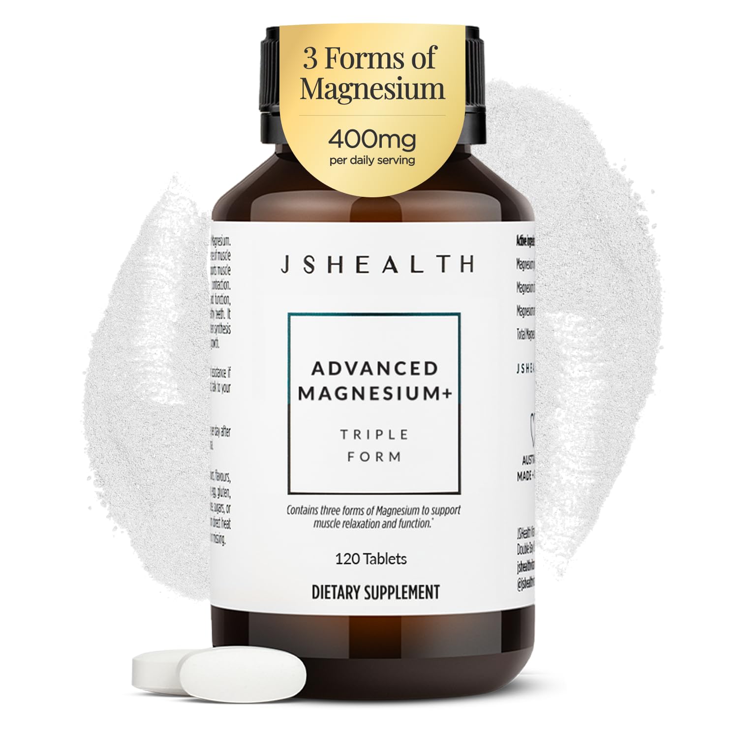 JSHealth Magnesium Supplement for Sleep. 400mg Triple-Form Glycinate | Made with Citrate, Amino Acid Chelate Developed By Nutritionist Jessica Sepel