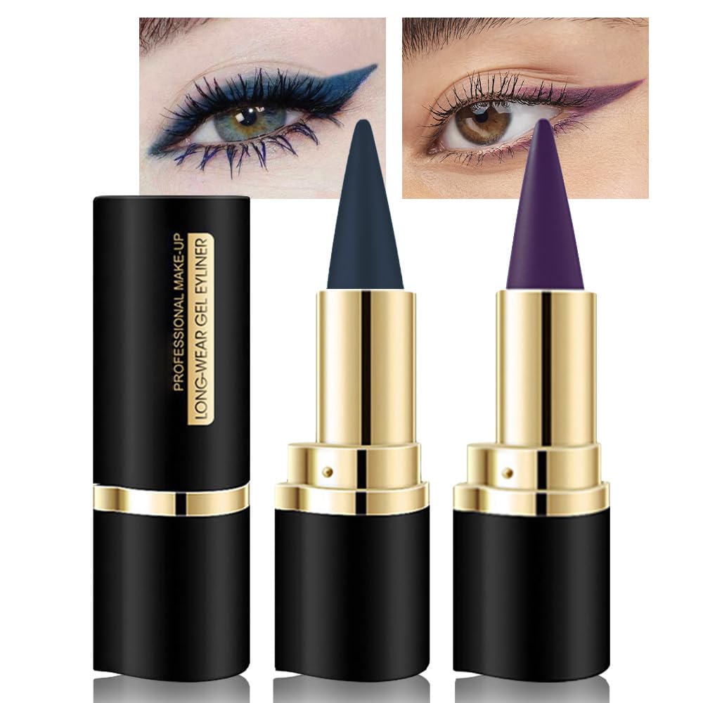 Kaely 2Pcs Gel Eyeliner Pencil, Natural Black Eyeliner Cream, Liquid Eye Liner Pencils for Older Women Waterproof, Smoky Eyeshadow Palette Goth Halloween Makeup Kit, delineador de ojos contra el agua