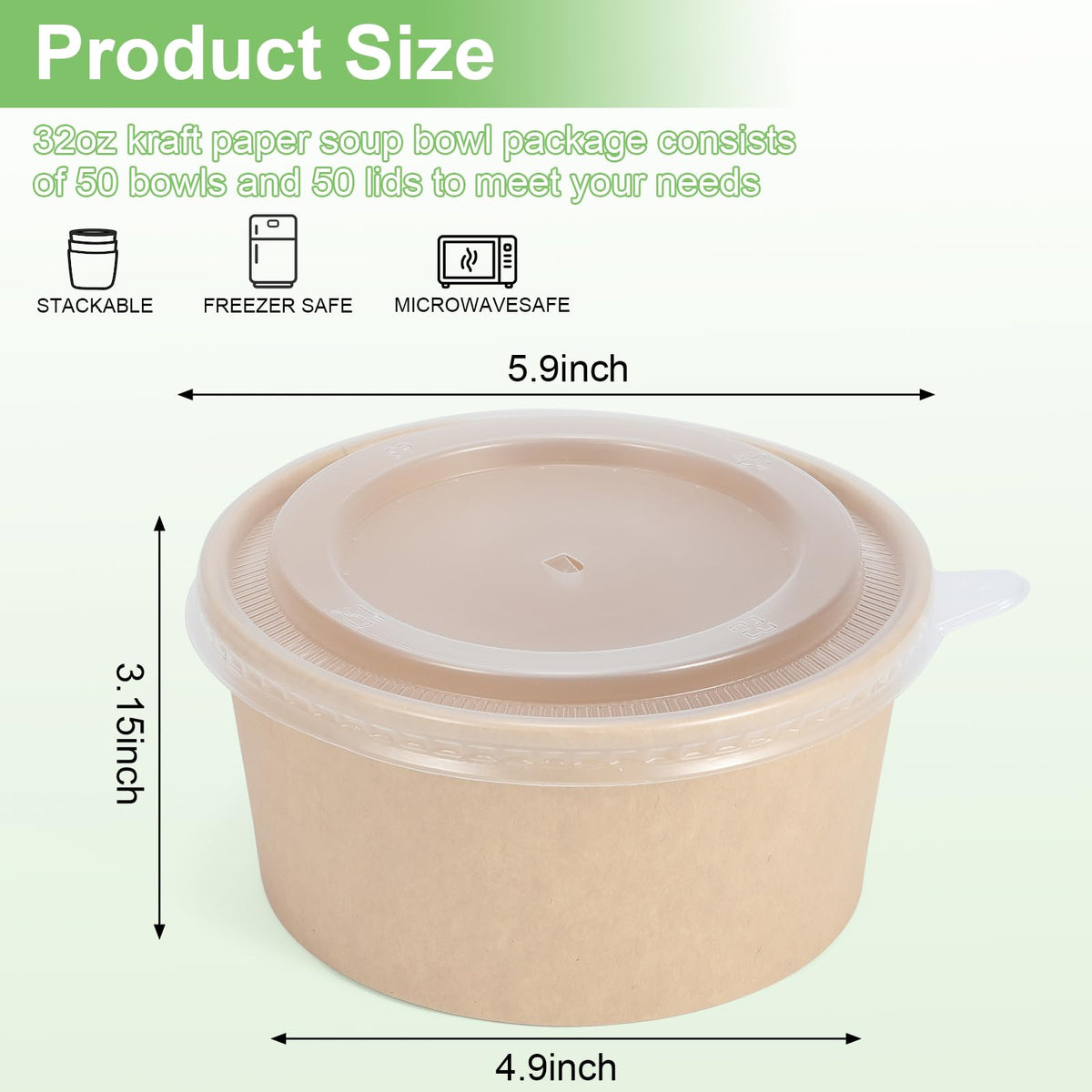50 Pcs 32 Oz disposable meal prep containers，paper bowls with lids，disposable soup bowls，soup bowls disposable hot/cold，disposable salad bowls with lids，