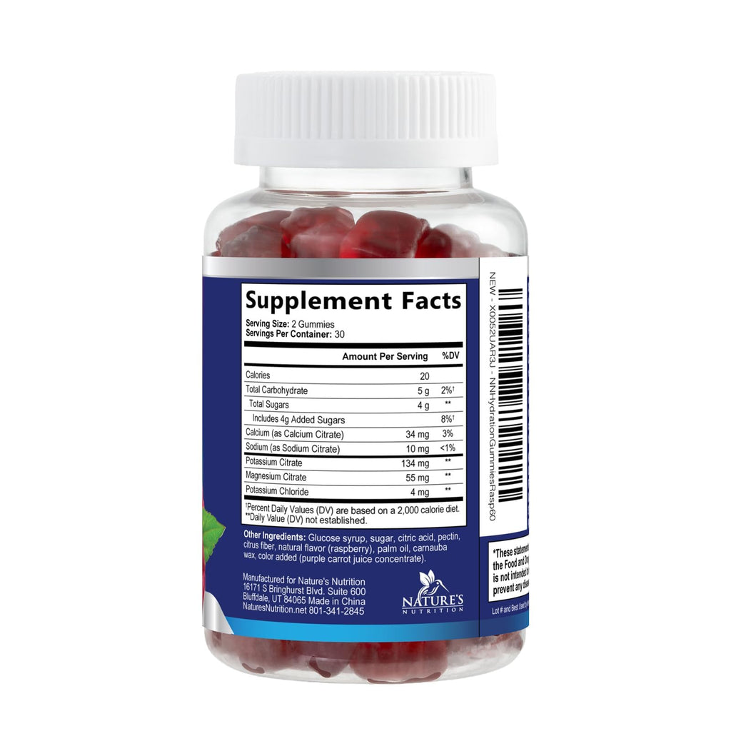 Hydration Electrolyte Gummies - Daily Liquid Replenisher Gummy - Electrolyte Multiplier with Minerals, Potassium & Real Salt, Vegan, Non-GMO, Tasty Raspberry Flavor Hydration Electrolytes - 60 Gummies