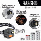 Buy now Klein Tools 56414 Rechargeable 2-Color LED Headlamp, Fabric Strap, Spotlight, Floodlight, Red LED, 800 Lumens, USB Cable, Camping, Running at indiglob india