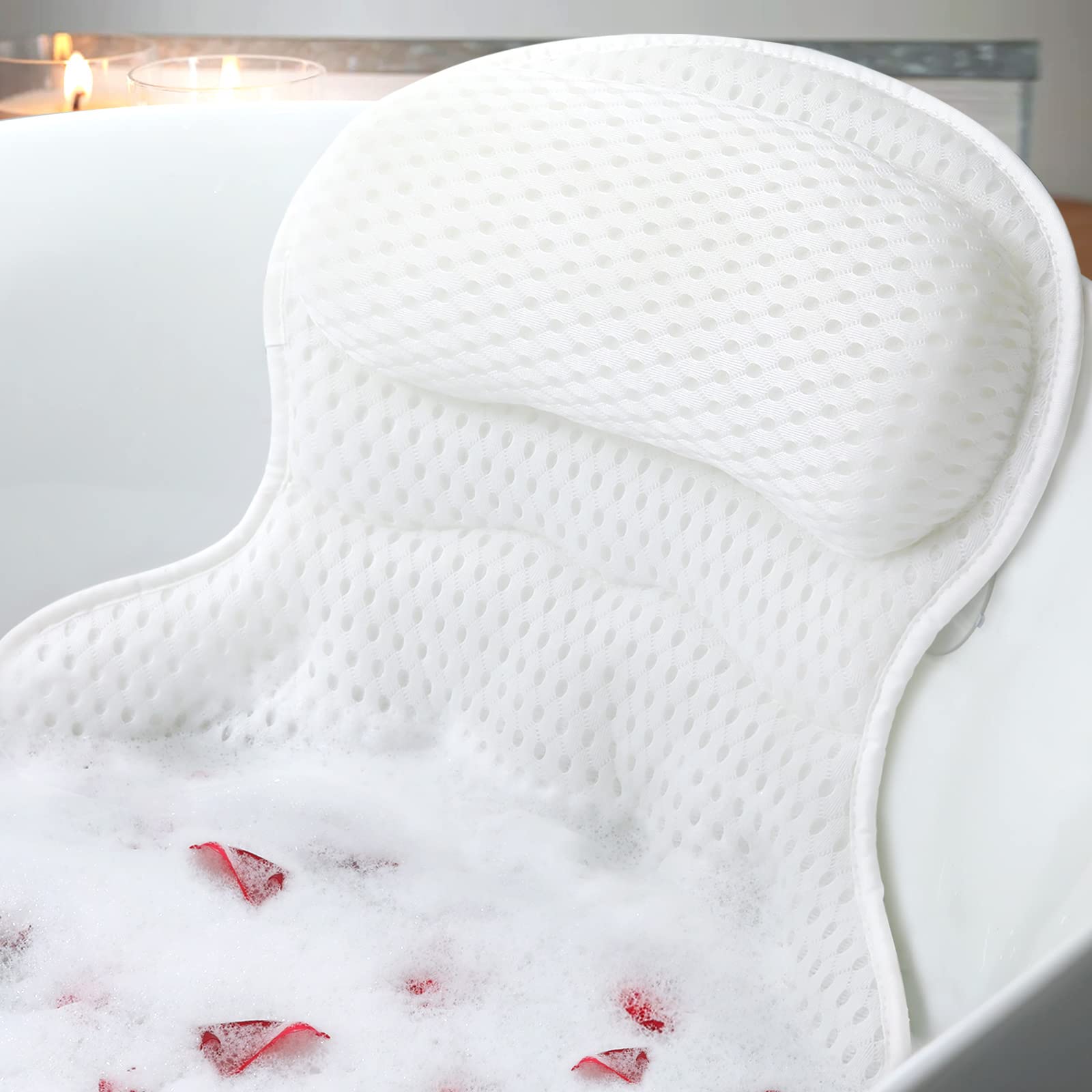 Bath Pillows for Tub, Luxury Bathtub Pillow for Head and Neck Support, Gray | Soft 4D Mesh, Padded Headrest, 6 Non-slip Suction Cups, Quick-drying, Machine Washable, Wash Bag Included, Bath Accessories