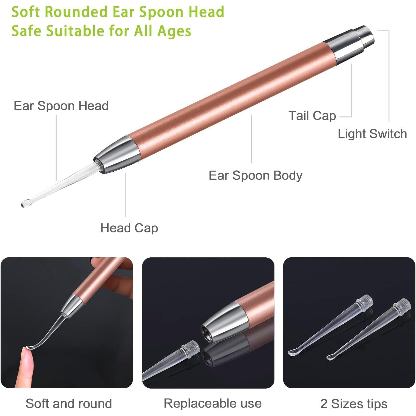 Buy now 4 Pack Ear Pick with Light, Ear Cleaner Ear Wax Removal Tool Kit for Kids and Adults, Ear Picks Digger & Tweezers & Spiral Spring Ear Spoon Set with Storage Box (Rose Gold) at indiglob india