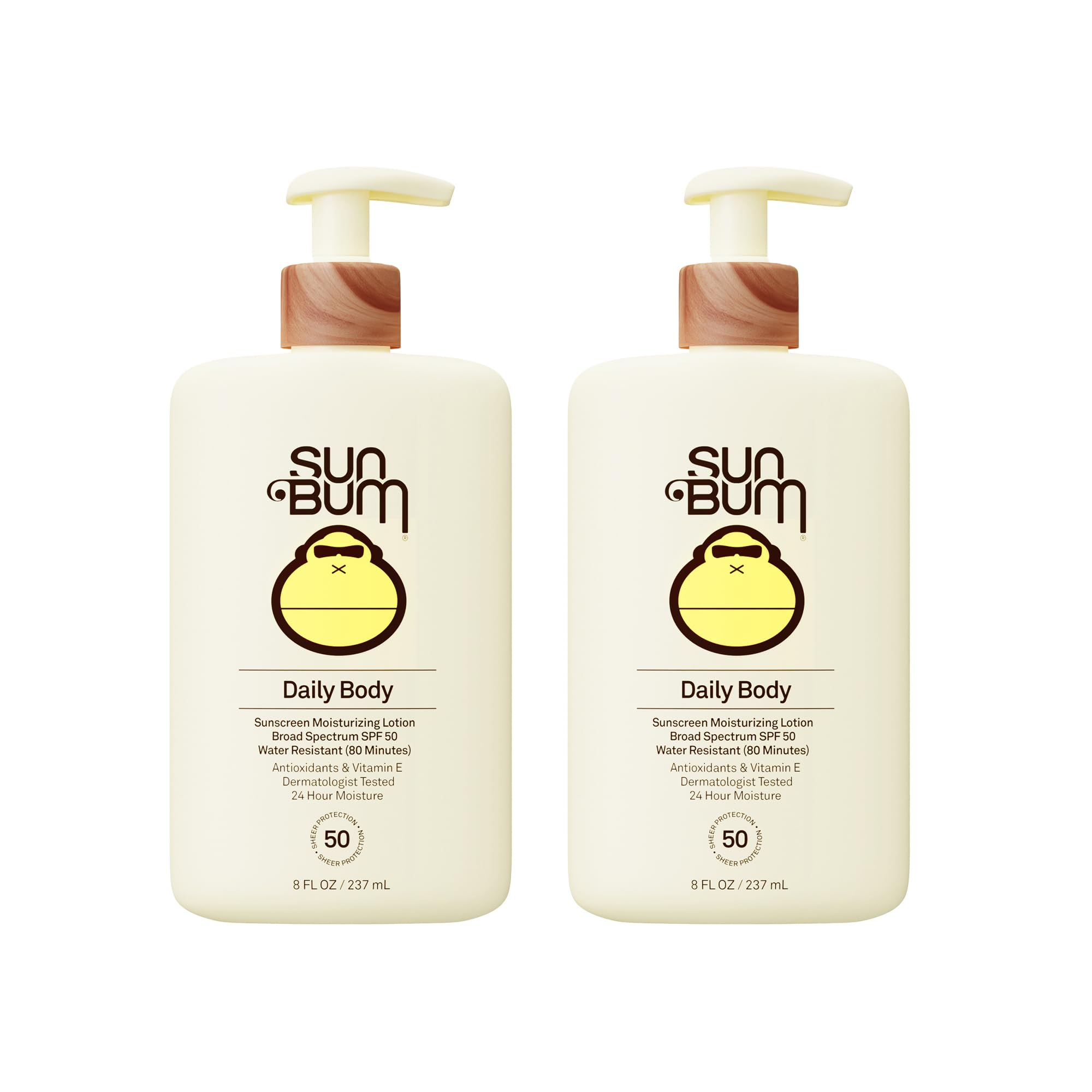 Sun Bum Daily SPF 50 Sunscreen Body Lotion - Broad Spectrum Moisturizing Sunscreen with Vitamin E - Vegan and Hawaii 104 Act Compliant (Without Octinoxate & Oxybenzone) - 8 oz (Pack of 2)
