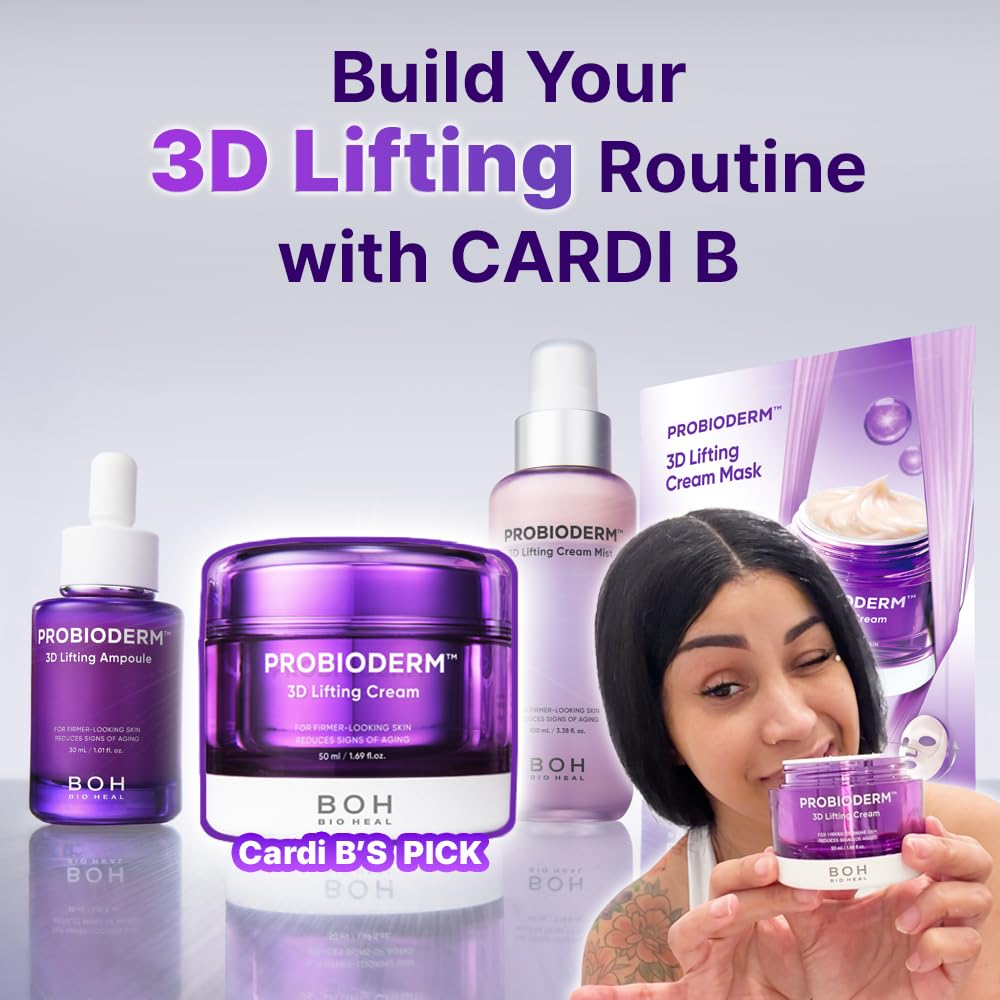 [Cardi B's Pick] BIOHEAL BOH Probioderm 3D Lifting Cream 1.7 fl oz - Advanced Korean Facial Night Cream with 17-Peptide Complex & Probioderm for Face and Neck, Butter-Rich Texture for Perfect Slugging