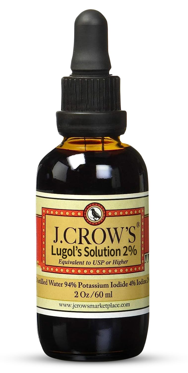 Buy now J.CROW'SÂ® Lugol's Solution of Iodine 2% 2 oz (3 Bottles) â€“ Premium Iodine & Potassium Iodide Liquid, Gluten &, Alcohol-Free Natural Brine Extract, No Expiration Unflavored 2 Fl Oz (Pack of 1) at indiglob india