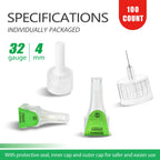 iHome 32G x 4mm Pen Tips 100 Count Universal Fit Comfortable Design 32G 4mm(5/32")