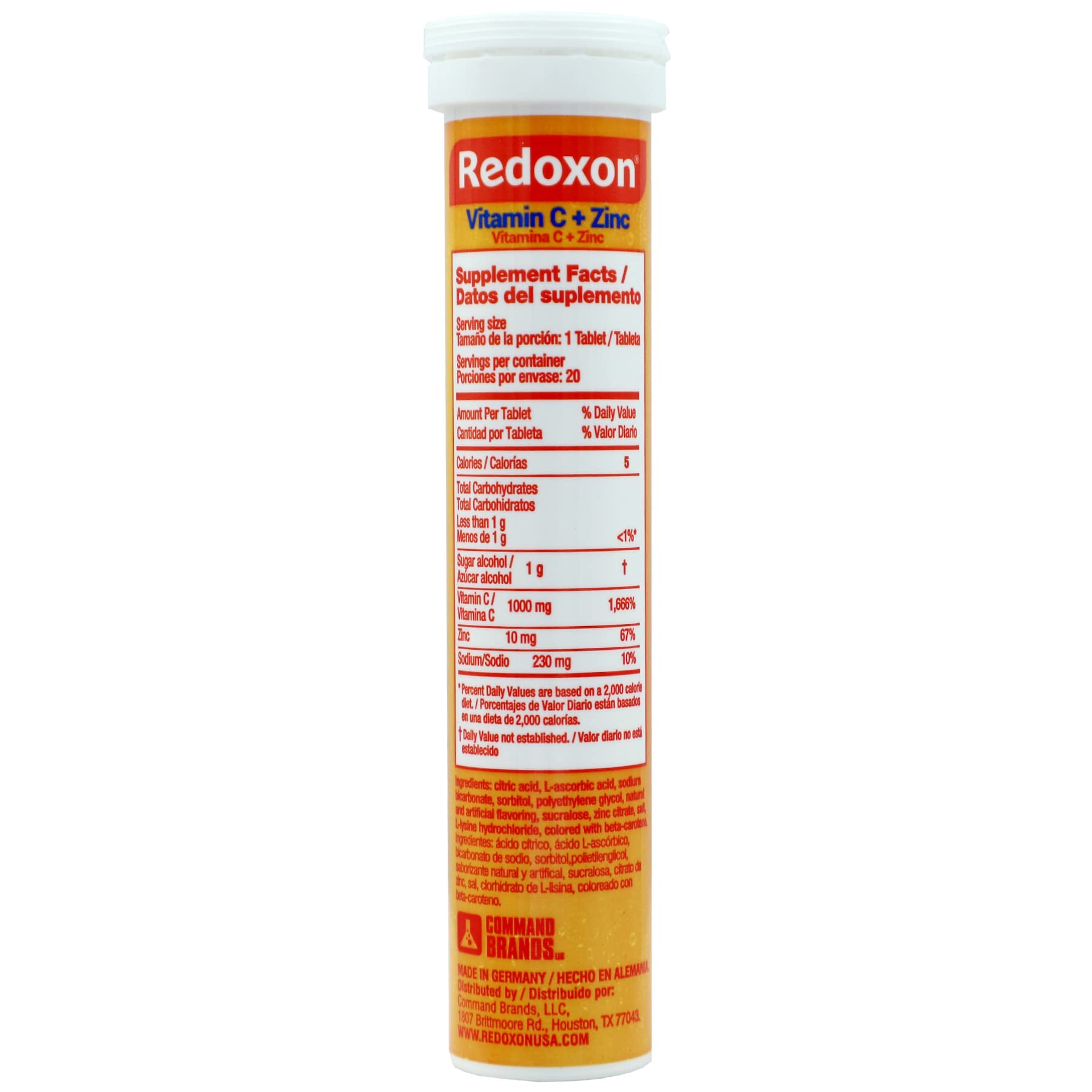 Redoxon Vitamin C + Zinc, Effervescent Tablets of Vitamin C and Zinc, Helps Support Your Immune System, Orange Flavor, 20 Effervescent Tablets, 2.82 Oz Box, (Pack of 4)