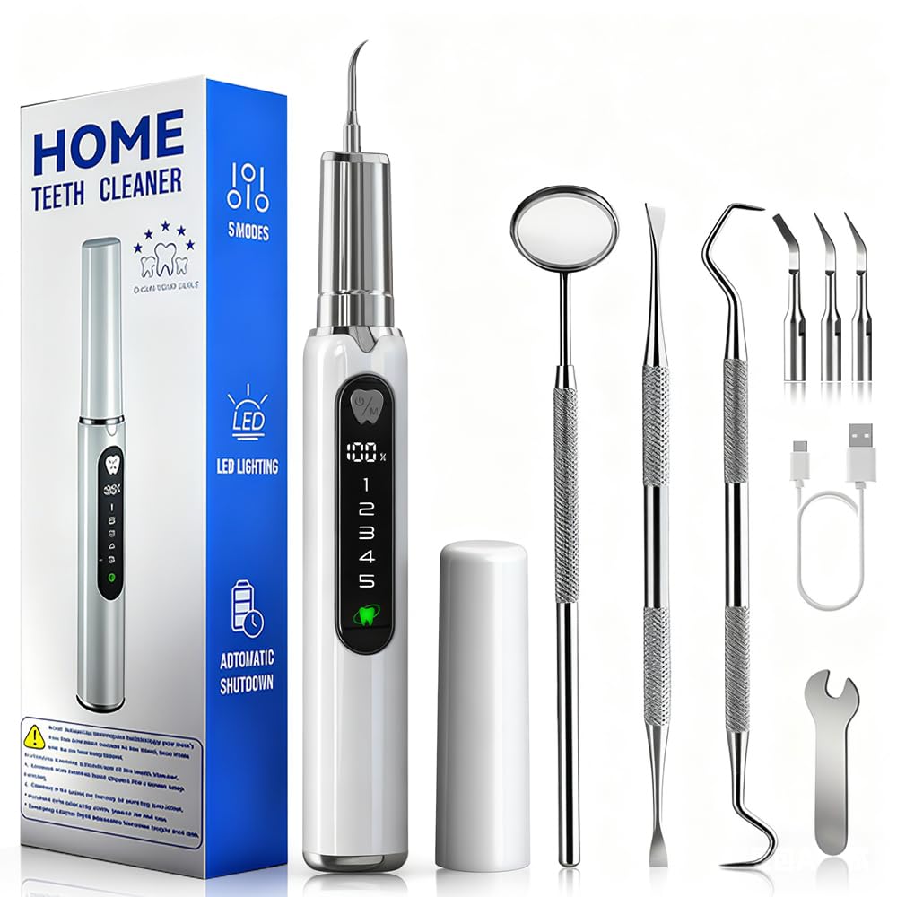 Plaque Remover for Teeth–5 Modes, LED, USB-C 4Tips Adult Teeth Cleaning Kit