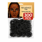 300 Black Hair Ties - Small Strong Rubber Bands for Thick, Curly & Afro Hair, Braids, Ponytails & Protective Styles - No Breakage Hair Elastics bands for Women & Girls - MAADALI