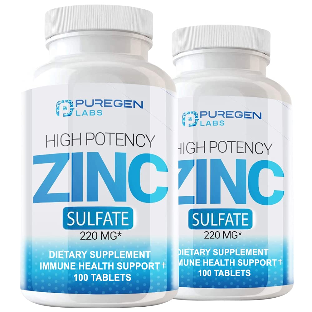 Zinc 220mg [High Potency] Supplement – Zinc Sulfate for Immune Support System 100 Tablets
