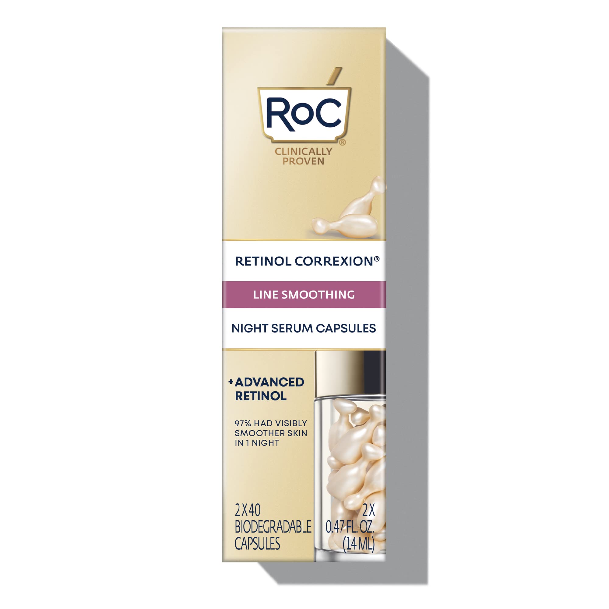 RoC Retinol Correxion Anti-Aging Wrinkle Night Serum Capsules, 80 CT Jumbo | Unscented retinol capsules for face, Anti-Aging Wrinkle, Treatment for Fine Lines, Post Acne Scars, Limited Edition Value Set