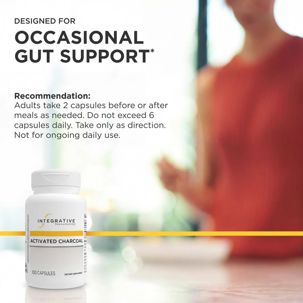 Integrative Therapeutics Activated Charcoal - Digestive & Gut Health Supplement* - Effective Gastrointestinal Support* - Gluten-Free & Dairy-Free - 100 Capsules (50 Servings)