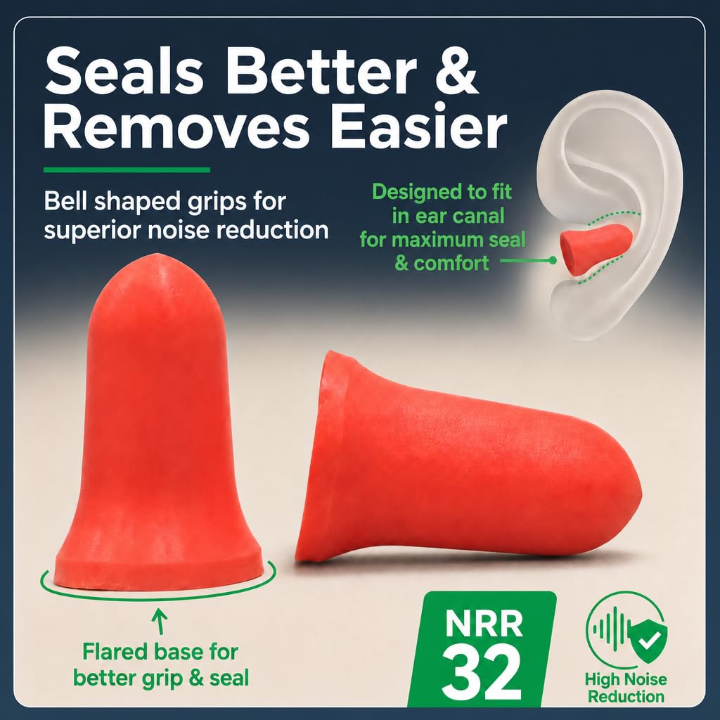 The Ear Buddy Premium Soft Foam Ear Plugs for Sleeping Noise Cancelling, Hearing Protection Earplugs for Shooting Range, Concerts, Work & Travel, Noise Reduction Rating 32 Decibels, 50 Pairs