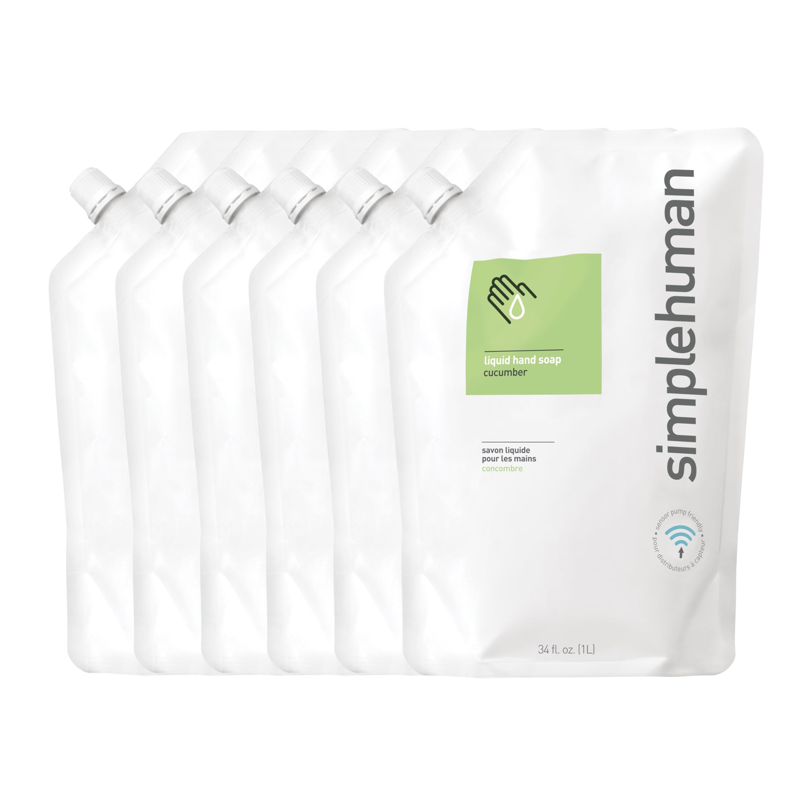 Buy now simplehuman Fragrance Free Moisturizing Liquid Hand Soap Refill Pouch, 34 Fl. Oz, Pack of 6 at indiglob india